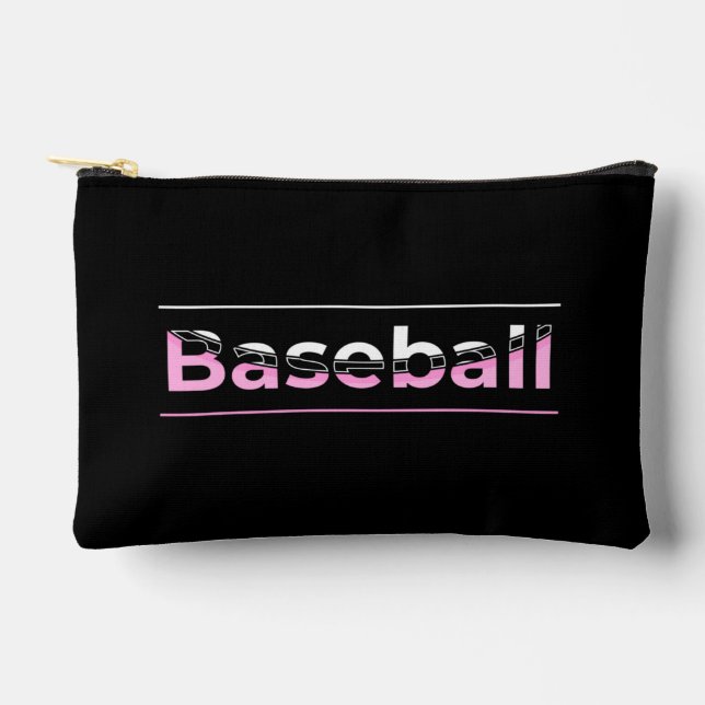 Girls Baseball - Pink Geometric Typography Accessory Pouch (Front)