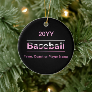 Girls Baseball - Pink Geometric Typography Ceramic Ornament