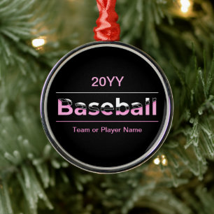 Girls Baseball - Pink Geometric Typography Metal Ornament