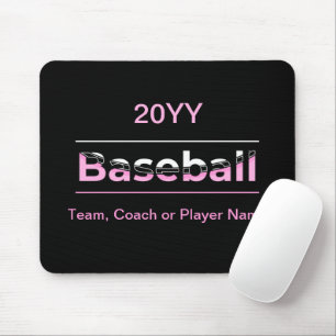 Girls Baseball - Pink Geometric Typography Mouse Pad