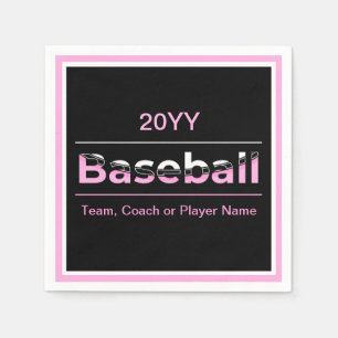 Girls Baseball - Pink Geometric Typography Napkin