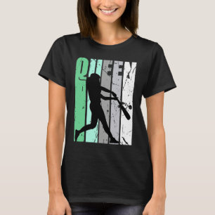 Girls Baseball Queen Softball Retro Graphic Green T-Shirt