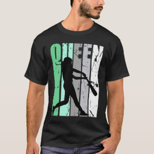 Girls Baseball Queen Softball Retro Graphic Green T-Shirt