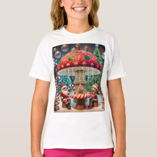 Girls Basic T-shirt: Christmas Mushroom Design T-Shirt