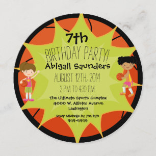 Girls Basketball Custom Birthday Circle Invitation