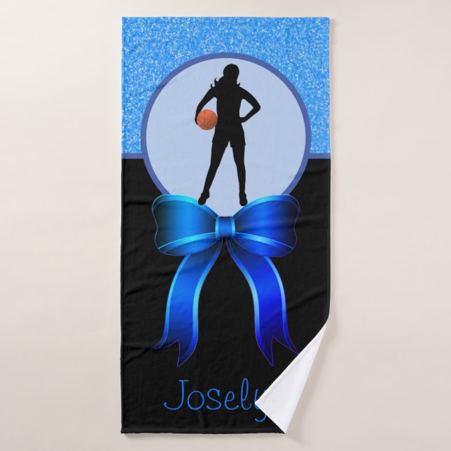 Girls Basketball Glitter and Bow Bath Towel (Bath Towel)