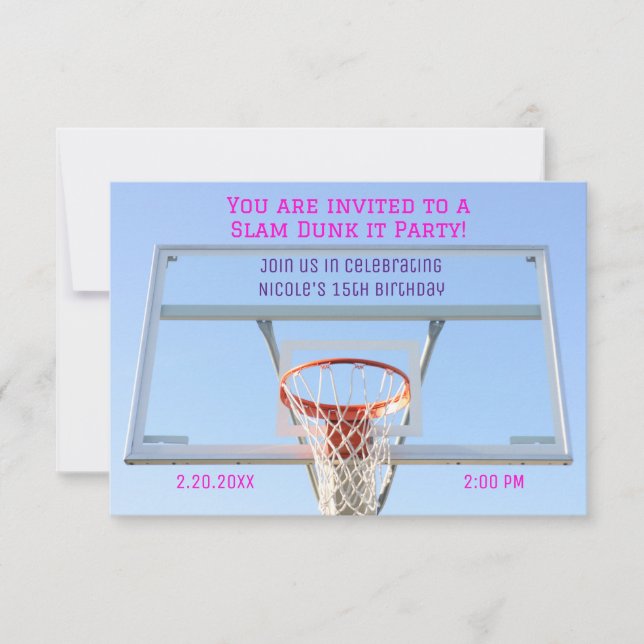 Girls Basketball Hoop  Birthday  Invitation (Front)