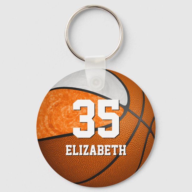 girls basketball orange white team colours keychain (Front)