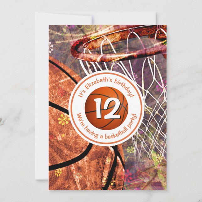 Girls basketball party invitation (Back)