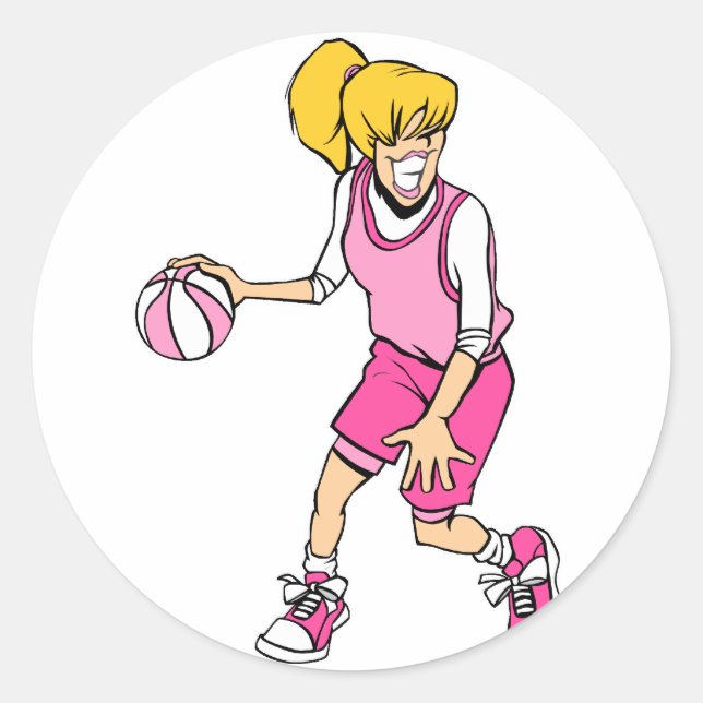 Girls basketball player classic round sticker (Front)
