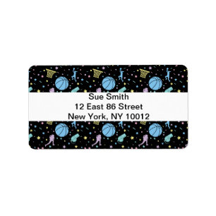 Girls Basketball Players - Stars Pattern Label