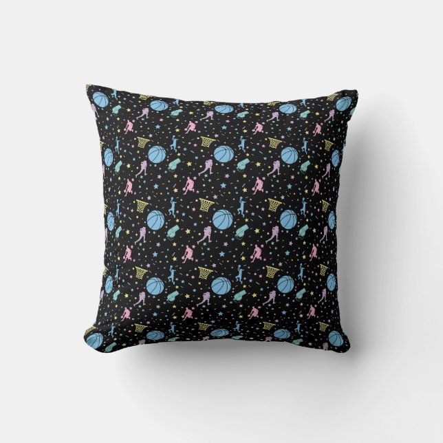 Girls Basketball Players - Stars Pattern Throw Pillow (Front)