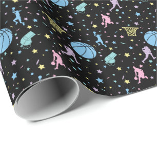 Girls Basketball Players - Stars Pattern Wrapping Paper