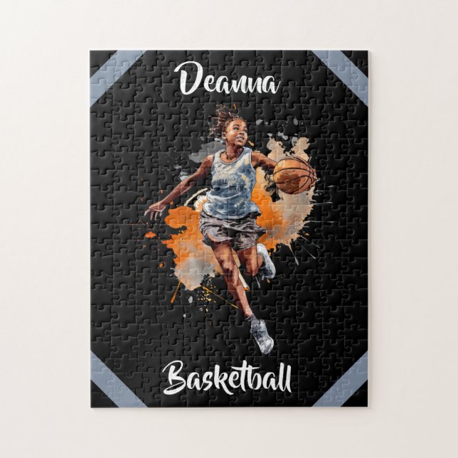 Girls Basketball Watercolor Personalized Jigsaw Puzzle (Vertical)