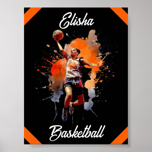 Girls Basketball Watercolor Personalized Poster (Front)