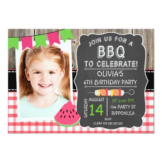 Girls BBQ Photo Birthday Party Invitation