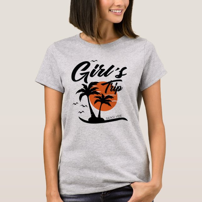 Girls Beach Trip Palm Tree Sun T-Shirt (Front)
