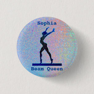 Girls Beam Queen Holographic Gymnastics 1 Inch Round Button