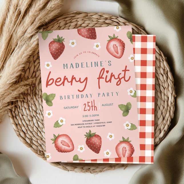 Girls Berry First Summer Kids First Birthday Invitation (Creator Uploaded)