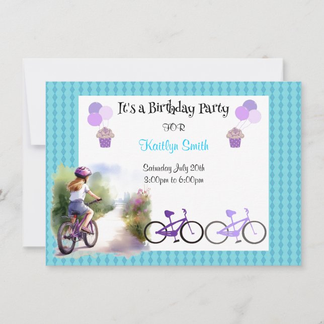 Girls Bicycle Birthday Party Invitation (Front)
