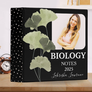Girls Biology Binder Photo Name Floral Black Pearl