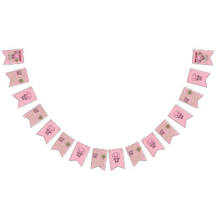 Girls Birthday Cute Colourful Pig Personalize Name Bunting Flags