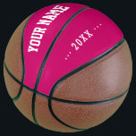 Girls Birthday gift idea custom name text pink<br><div class="desc">Create your unique Girls Birthday gift fuchsia pink Basketball adding your own personalized name, year, slogan, message or any text. Customizable cute Basketball gift game for girls, female Basketball players, women, mum, sister, daughter, girlfriend, cheerleaders, teen, teenager, baby girl, players, teammates, fans. Choose your favourite team and use any background...</div>