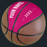 Girls Birthday gift idea custom name text pink Basketball<br><div class="desc">Create your unique Girls Birthday gift fuchsia pink Basketball adding your own personalized name, year, slogan, message or any text. Customizable cute Basketball gift game for girls, female Basketball players, women, mum, sister, daughter, girlfriend, cheerleaders, teen, teenager, baby girl, players, teammates, fans. Choose your favourite team and use any background...</div>
