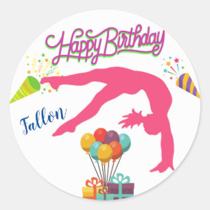 Girls Birthday Gymnastics Handspring Rainbow Trim  Classic Round Sticker