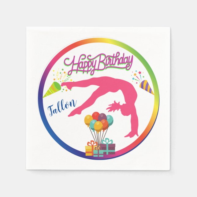 Girls Birthday Gymnastics Handspring Rainbow Trim  Napkin (Front)