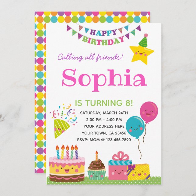 Girls Birthday Invitation (Front/Back)