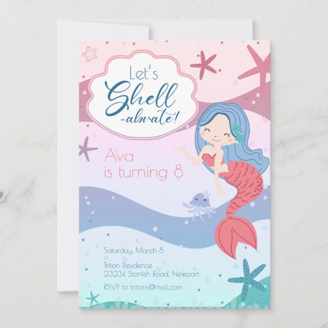 Girl's Birthday - Mermaid Shells - Invitation (Front)