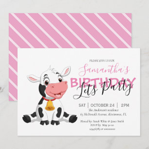 girls birthday party cow invitation