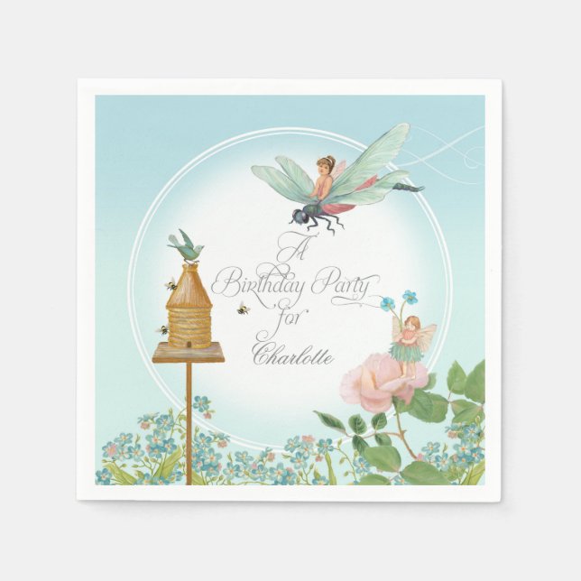 Girls Birthday Party Fairy Garden Floral Theme Napkin (Front)
