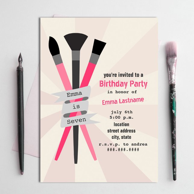 Girl's Birthday Party Invitation - Art Theme Pink (Creator Uploaded)