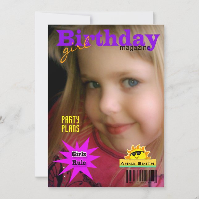 Girl's Birthday Party Magazine Invitation (Front)