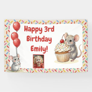 Girl's Birthday Party Mouse & Cupcake Photo Banner