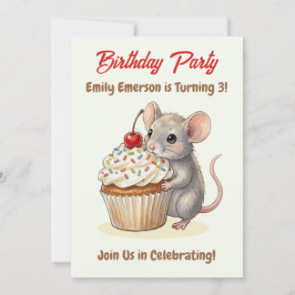 Girl's Birthday Party | Mouse & Cupcake Themed Invitation