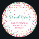 Girl's Birthday Party Thank You Stickers<br><div class="desc">Birthday Party Thank You Stickers with personalized text and colourful confetti around the edge.  Confetti colours are mint green,  gold and pink.  Perfect stickers for girl's birthday theme!</div>