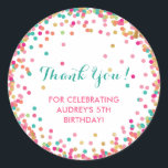 Girl's Birthday Party Thank You Stickers<br><div class="desc">Birthday Party Thank You Stickers with personalized text and colourful confetti around the edge.  Confetti colours are mint green,  gold and pink.  Perfect stickers for girl's birthday theme!</div>