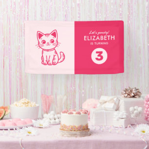 Girl's birthday party with custom colours kitten banner