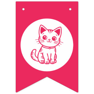 Girl's birthday party with custom colours kitten bunting flags