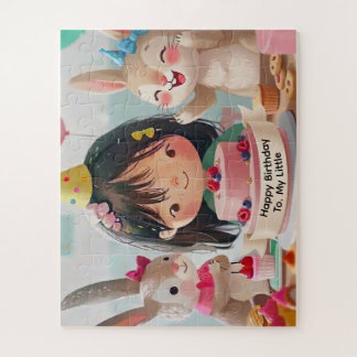 Girl's Birthday Party with Cute Bunnies Jigsaw Puzzle