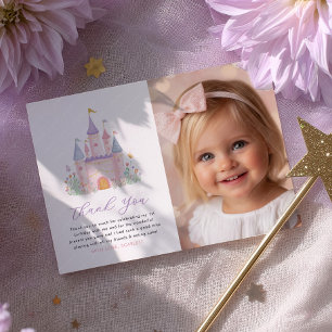 Girls Birthday Photo Thank You Card Princess Party