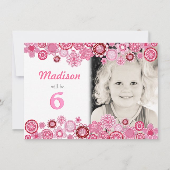 Girls Birthday Pink Party Invitation Photo Card (Front)