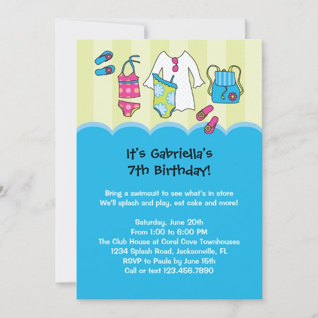 Girls Birthday Pool Party Invitation (Front)