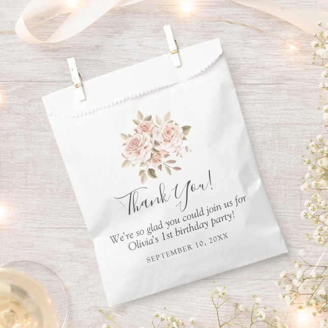 Girl's Birthday Shabby Chic Roses Floral Thank You Favour Bag (Clipped)