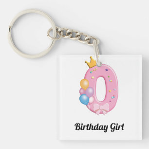 Girls Birthday Shirt Number 0 Pink Doughnut Theme Keychain