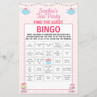 Girls Birthday Tea Party Find The Guest Bingo