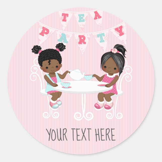 Girl's Birthday Tea Party Shabby-Chic Personalized Classic Round Sticker (Front)